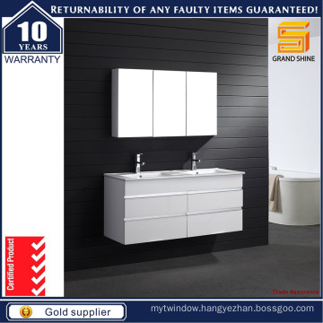 High Glossy White Bathroom Cabinet with Three Doors Mirror Cabinet